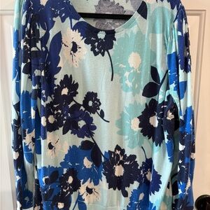 Talbots Plus Scoop Neck Top in Light Blue & Navy Floral